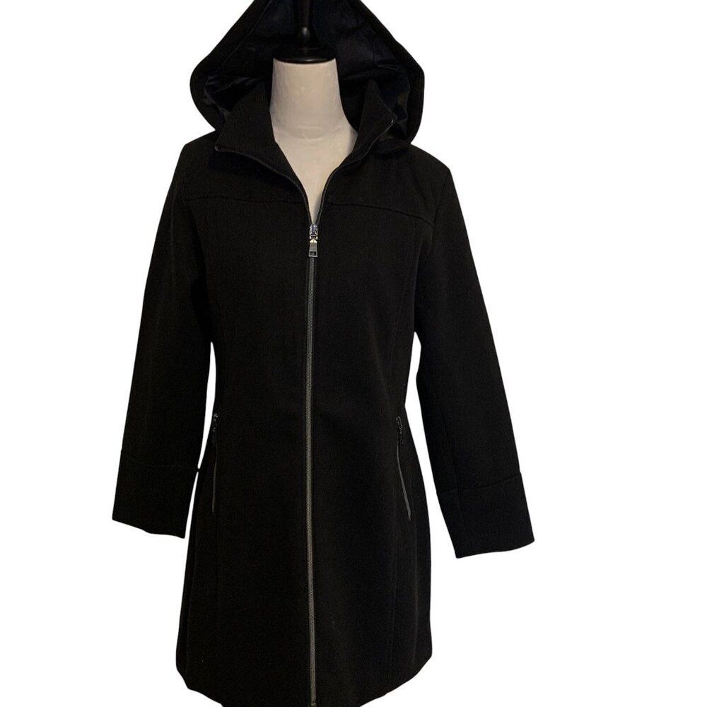 NEW Two by Vince Camuto Soft Knit Hooded Full-Zip Jacket in black